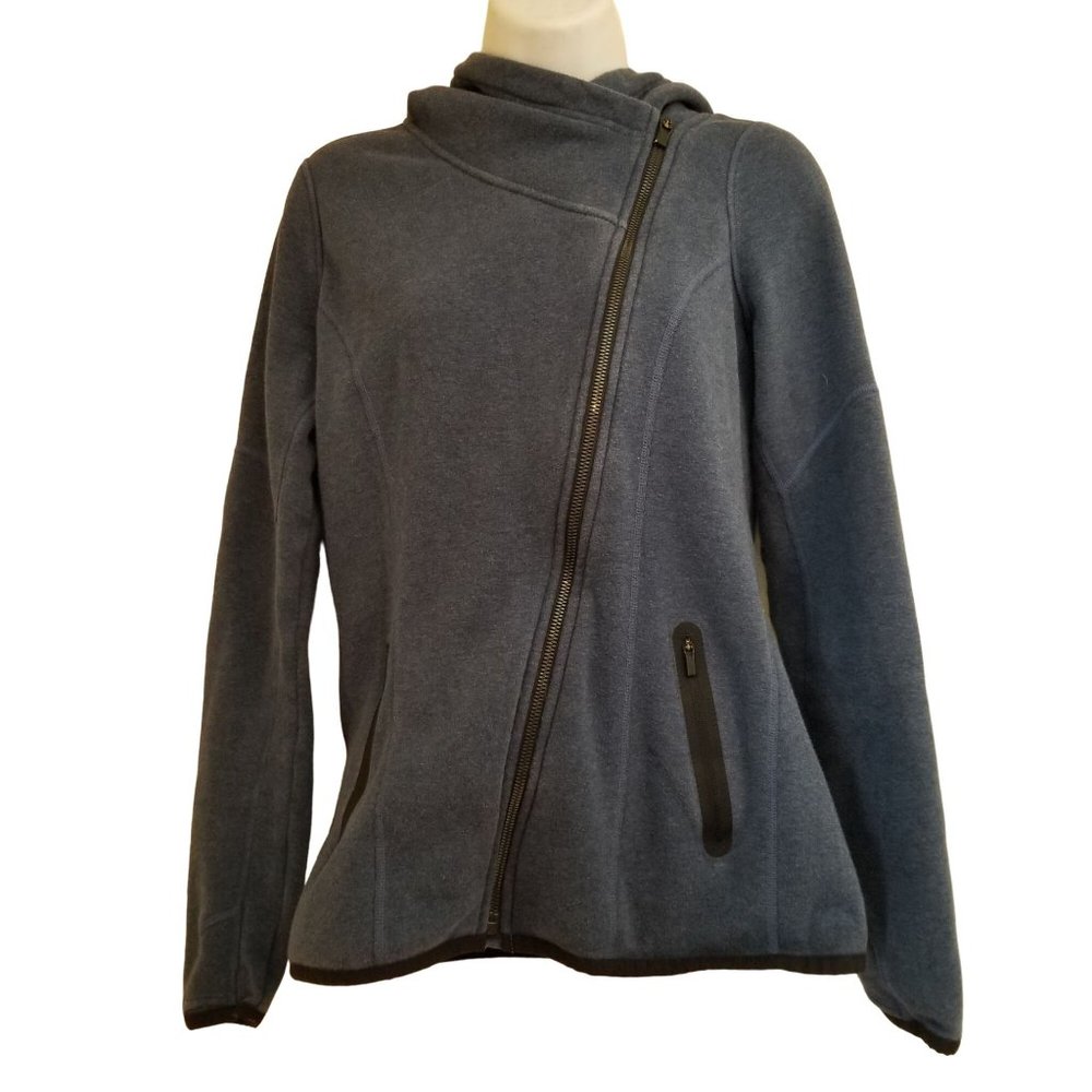 Athleta XS Blue COZY KARMA Sweatshirt Side Zip Hood‎ Velour Lined